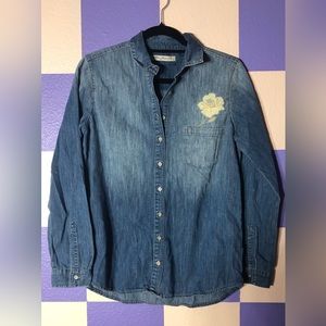 NWT Mavi Embroidered Denim Button-Down Shirt - Size S